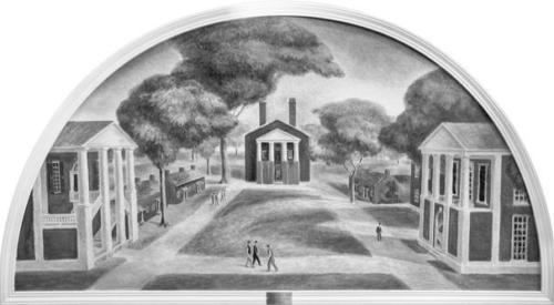 Oil painting of 19th century Davidson College original campus "Quad"