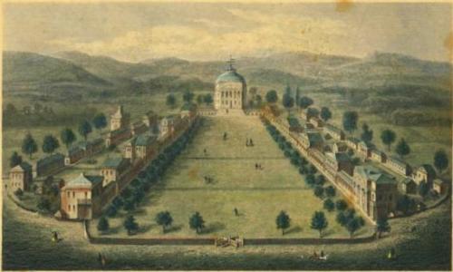 1856 illustration of UVA "Quad"
