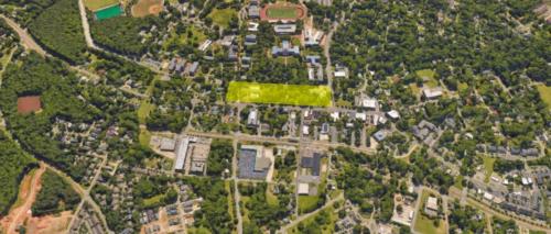 Present day 3d aerial view of historic downtown Davidson